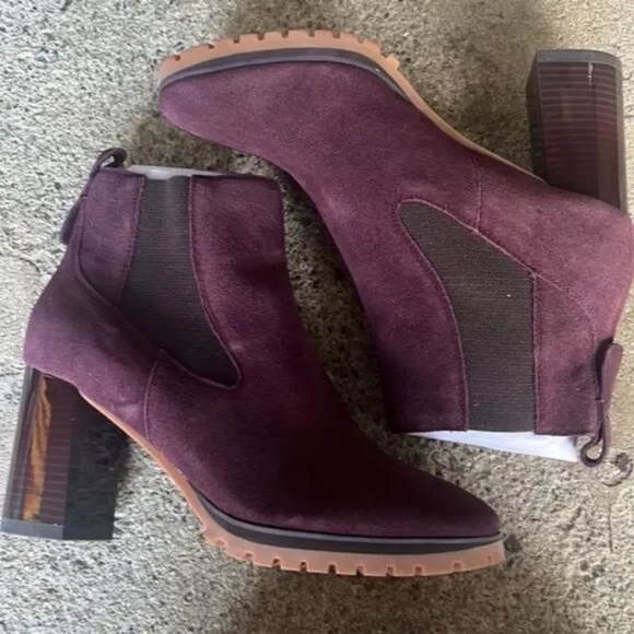 New Sanctuary Ravish Suede Chelsea Heel Boot Burgundy Red Bootie Ankle Lug Sz 6 - Picture 1 of 5